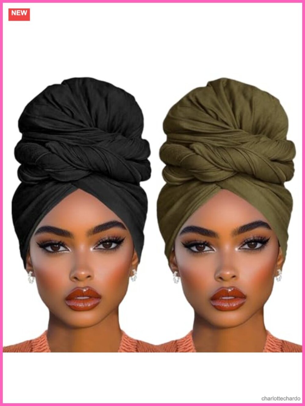 2 Pack Long Stretch Jersey Head Wrap Turban Scarf for Women Soft Breathable